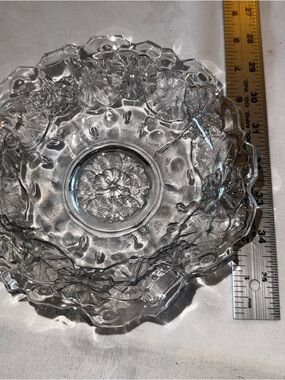 Dugan Glass MORNING GLORY Clear Scalloped Bowl, Floral  trinket dish